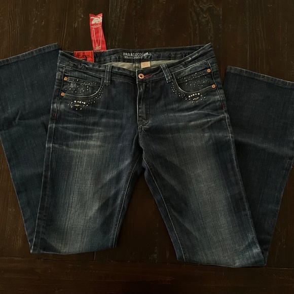 VINTAGE ● PARASUCO ● Rhinestone Flare Distressed Jeans ● Y2K - Picture 2 of 5